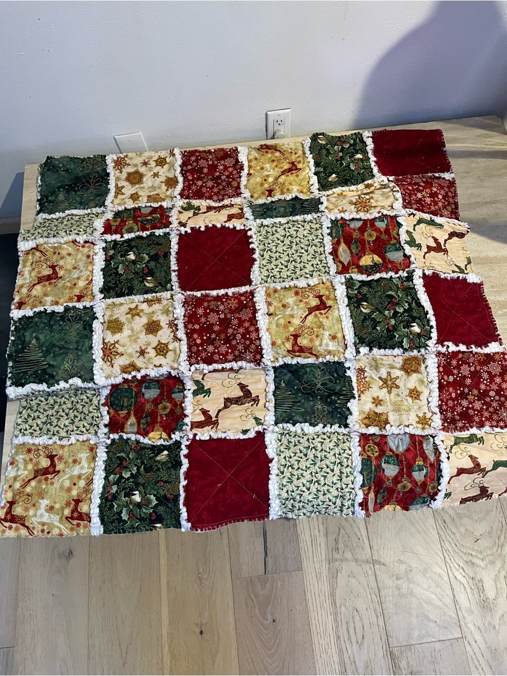 Handmade Holiday Patchwork Throw Blanket - Red, Green, Gold